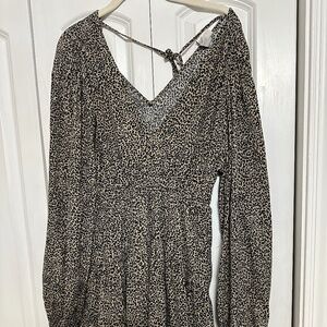 A New Day Women's Balloon Long Sleeve Tiered Midi Dress Brown Leopard Print S